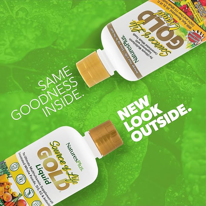 Natures Plus Source of Life Gold Multivitamin Liquid - 30 fl oz - Includes Vitamins D3, B12, K2 & Over 120 Whole Food Nutrients - 60 Total Servings - Pack of 2