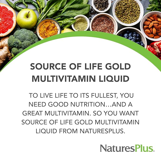 Natures Plus Source of Life Gold Multivitamin Liquid - 30 fl oz - Includes Vitamins D3, B12, K2 & Over 120 Whole Food Nutrients - 60 Total Servings - Pack of 2