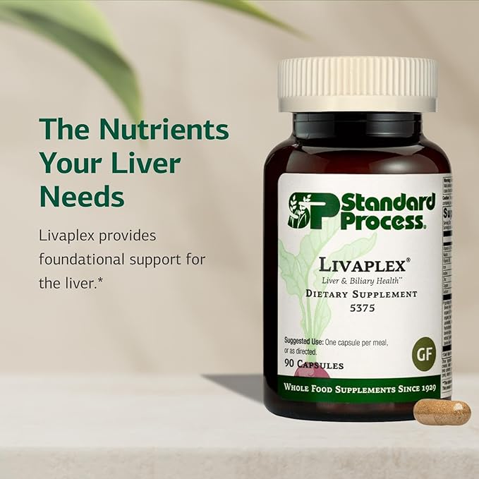 Standard Process Livaplex - Whole Food Bowel, Digestion and Digestive Health, Liver Health and Gallbladder Support with Spanish Black Radish, Betaine Hydrochloride, and Organic Carrot - 90 Capsules